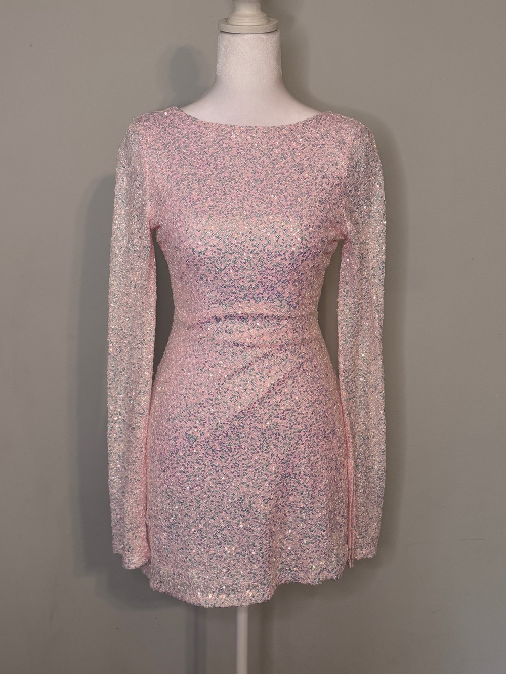 Lucy in the Sky Light Pink Sequin Long-Sleeve Mini Dress